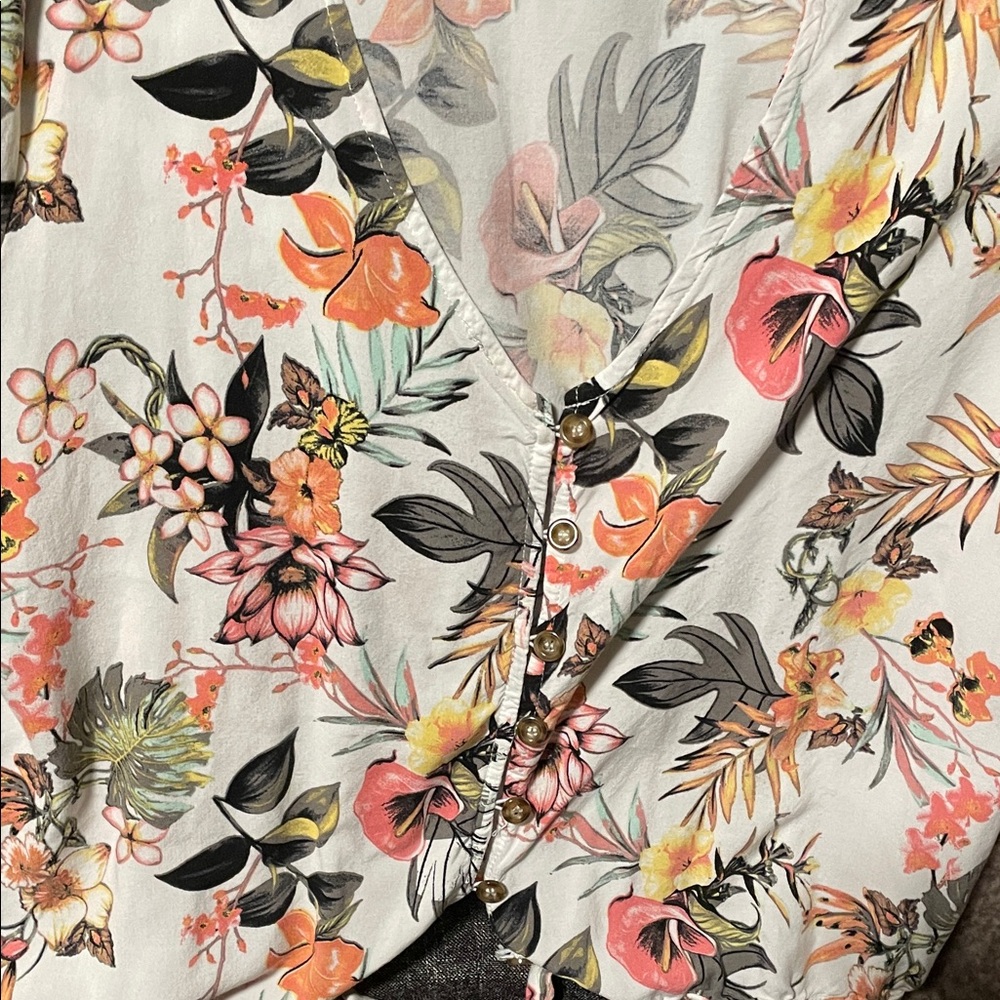 Wishful Park Floral Print Blouse with Orange and Yellow Accents